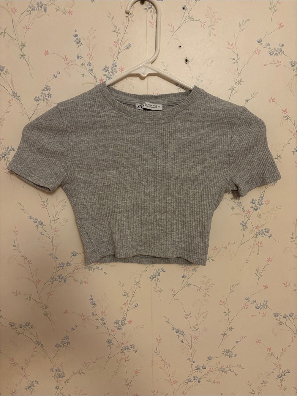 Zara Light Gray Ribbed Cropped Tee